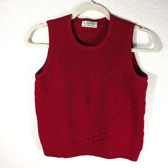 Vintage St. John Sport by Marie Gray Red Sleeveless Knit Sweater Vest M - Picture 2 of 12